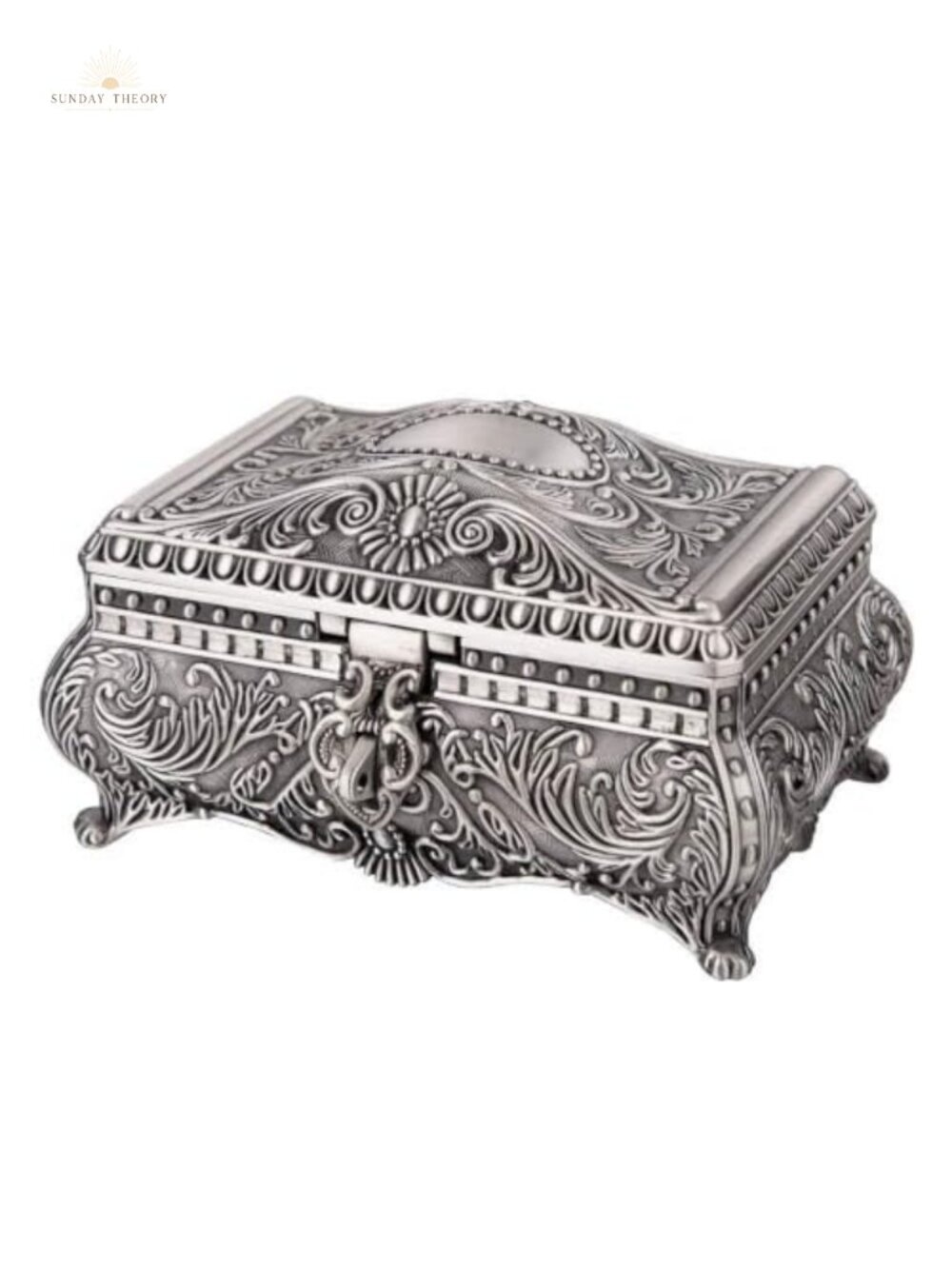 Vintage Floral Engraved Jewelry Box Trinket Chest with Velvet Interior
